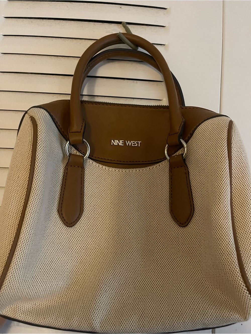 Nine West Cream and Brown Dual-Handle Satchel